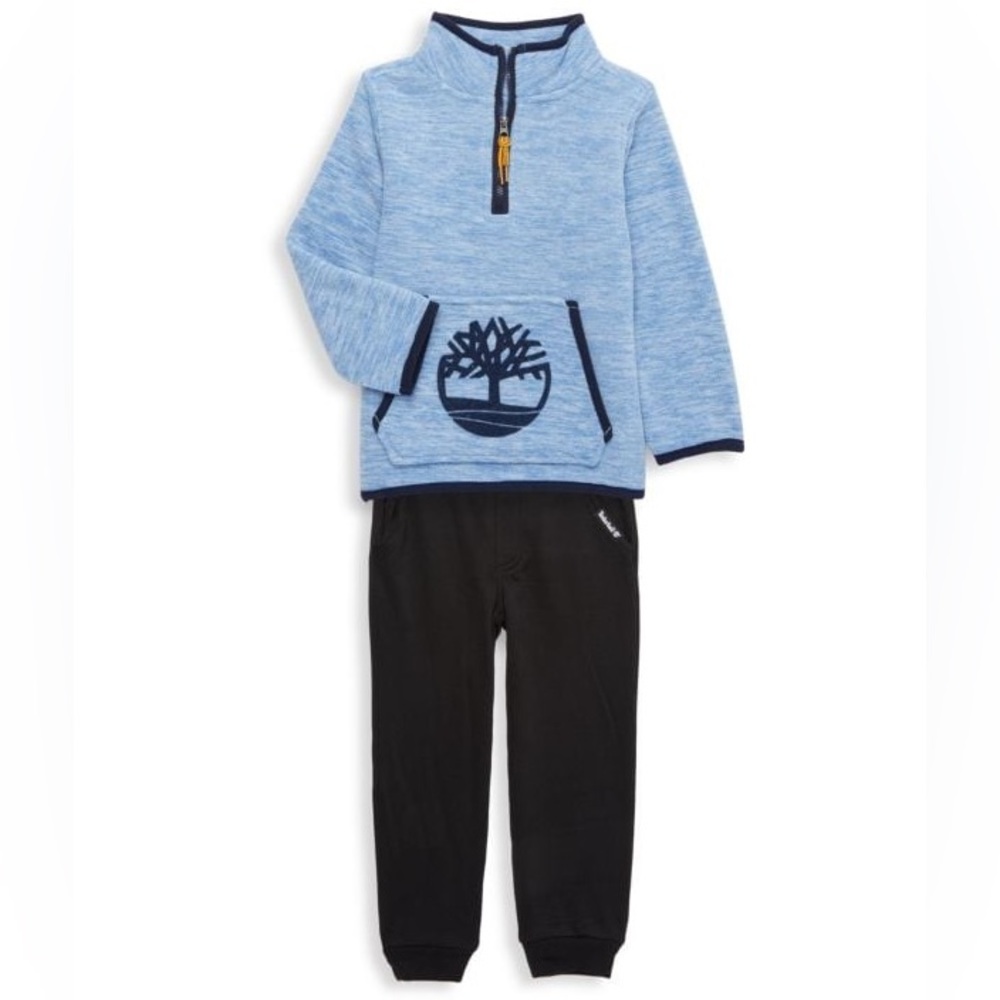 NWT Timberland 12M 2 pc. Quarter Zip Sweatshirt & Joggers Set Blue & Black - Picture 2 of 8